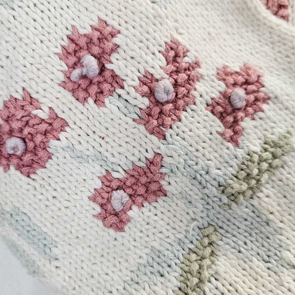 Cullinane Knitted by Hand Floral Cottagecore Ramie Cotton Sweater Sm. Pink Cream - Picture 7 of 11